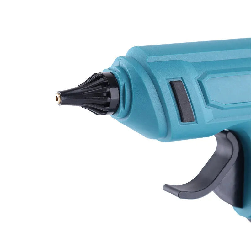 Cordless lithium hot melt glue gun with two batteries and 11mm glue sticks