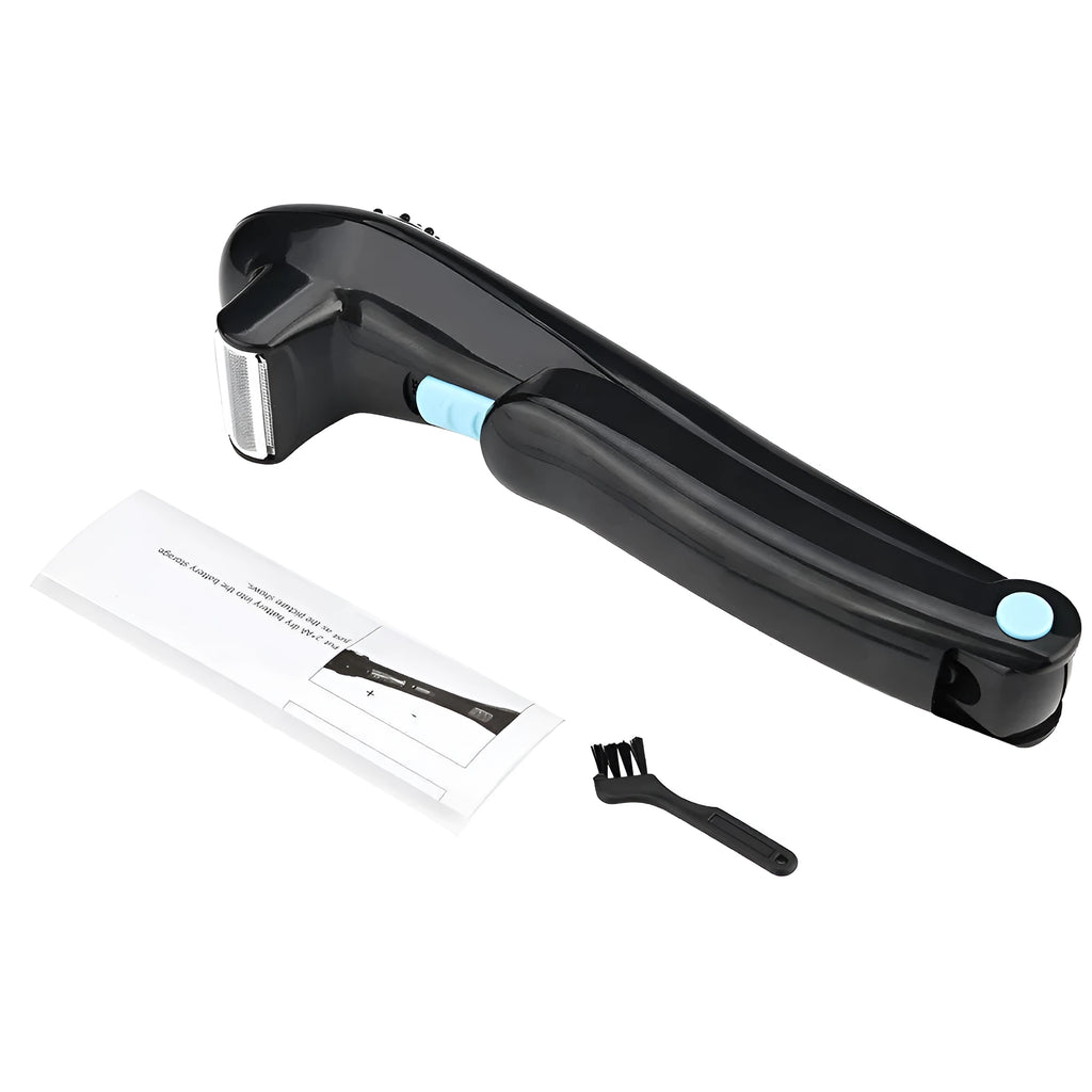 Black folding hair back body electric shaver with battery compartment
