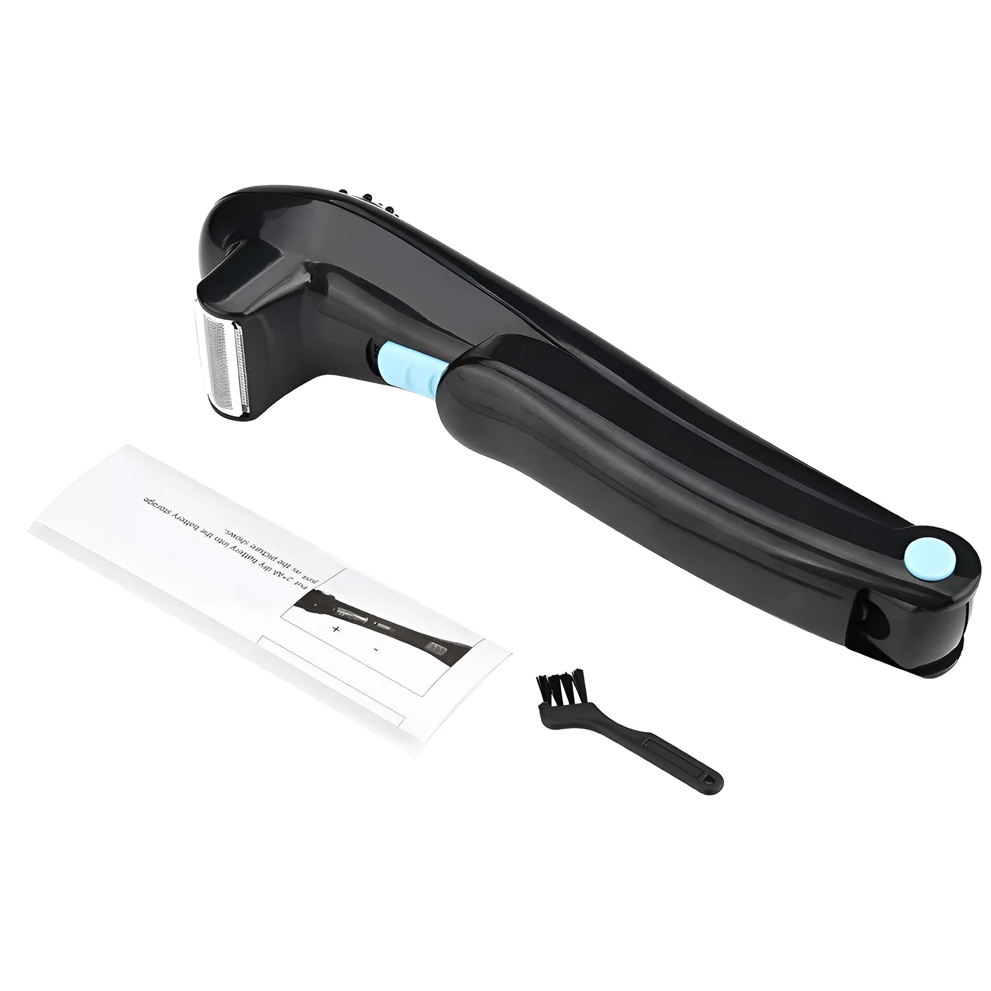 Black folding hair back body electric shaver with battery compartment