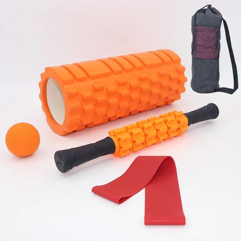 33cm black fitness foam roller with six-piece segmented construction for massage therapy