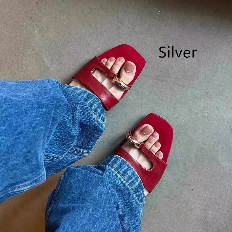Leather outdoor slippers with a square toe design and rubber sole, shown in available colours.