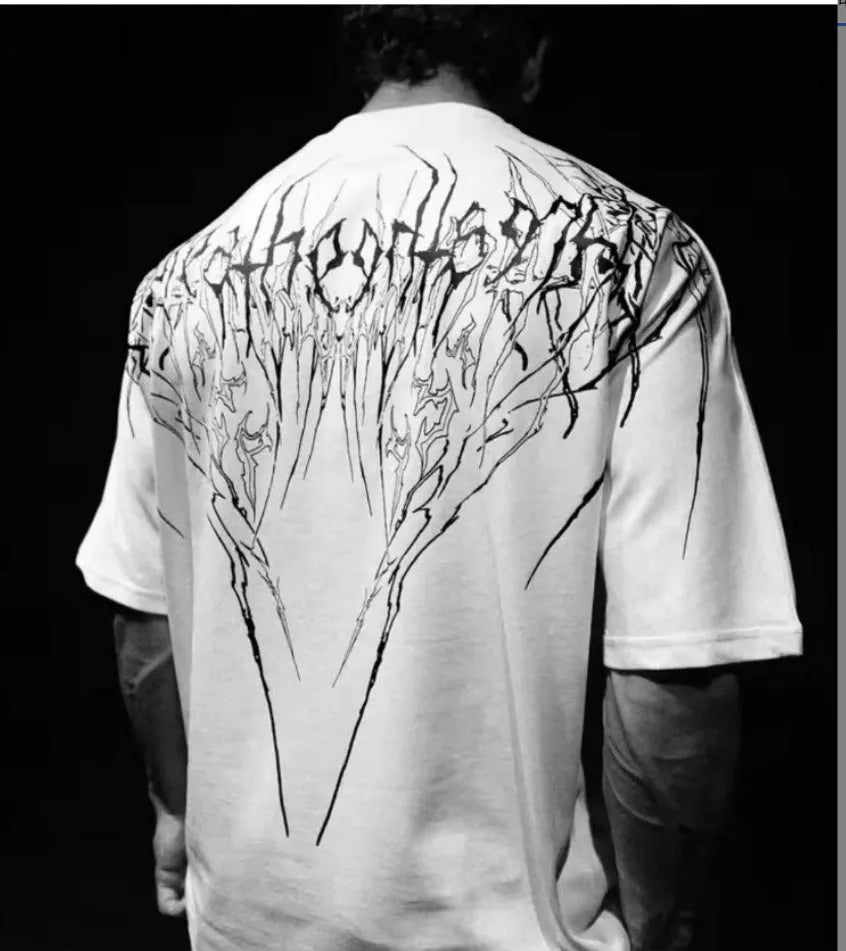 Men's loose fit plus size cotton short sleeve t-shirt in a dark colour with gilding detail.