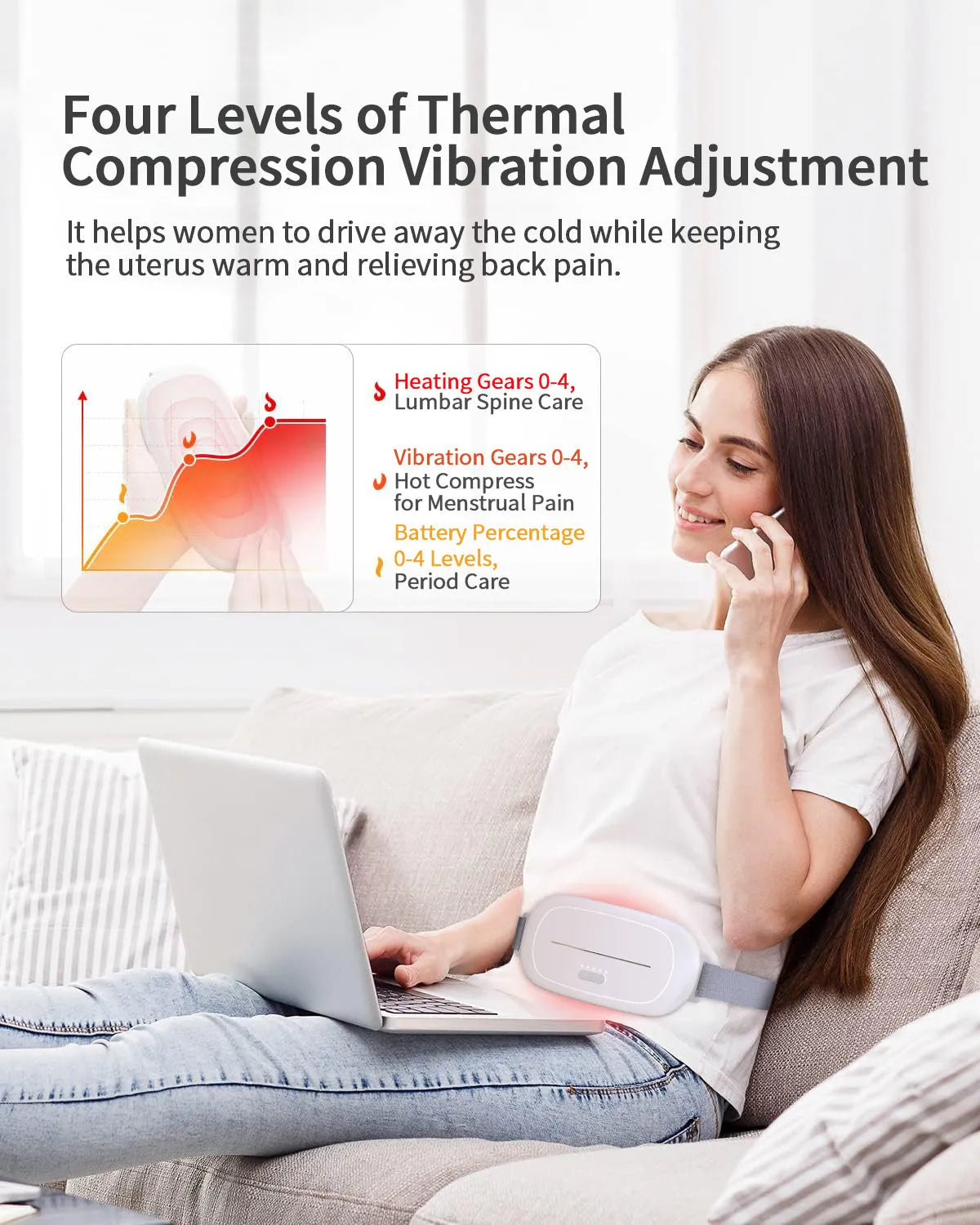 White portable uterine warming device for thermotherapy on lower abdomen