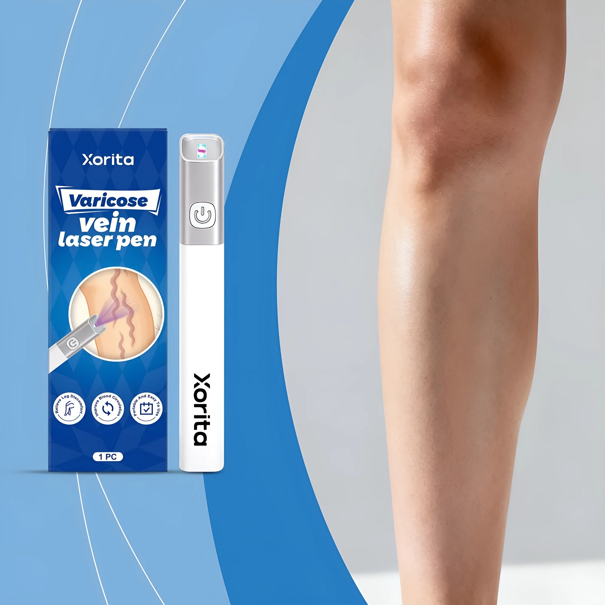 White and silver varicose vein laser pen with ABS body on a plain background