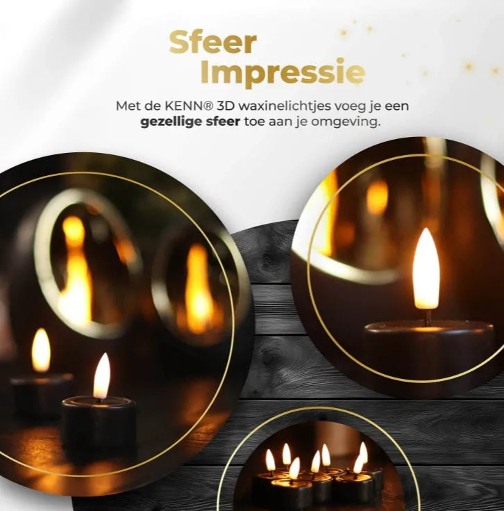 Four black LED tealight candles with flickering flame effect, measuring 4.1cm diameter