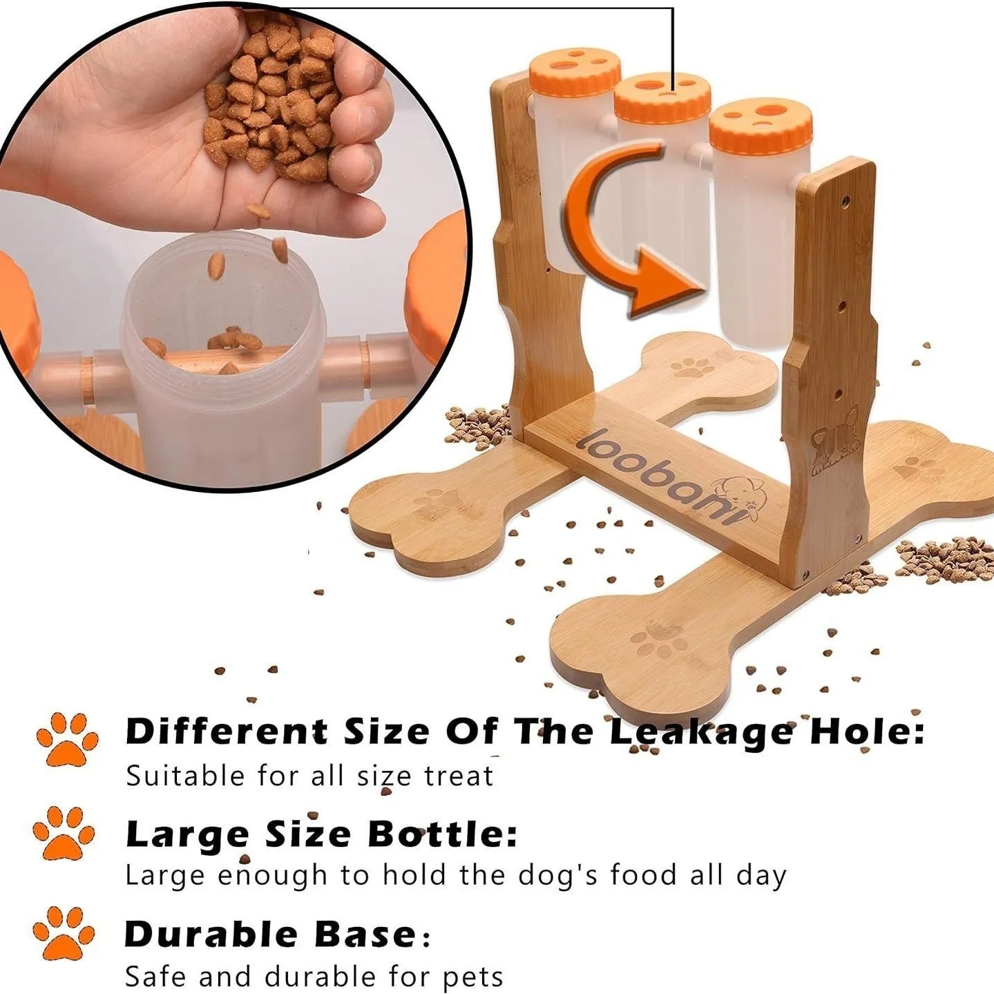 Wooden dog puzzle toy snack dispenser feeder measuring 31x30x20cm in natural wood colour