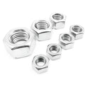 304 stainless steel thickened hex nut assortment from M6 to M56 metric sizes on grey background
