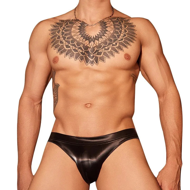 Men's black and white shark skin lace briefs with small hip European American design