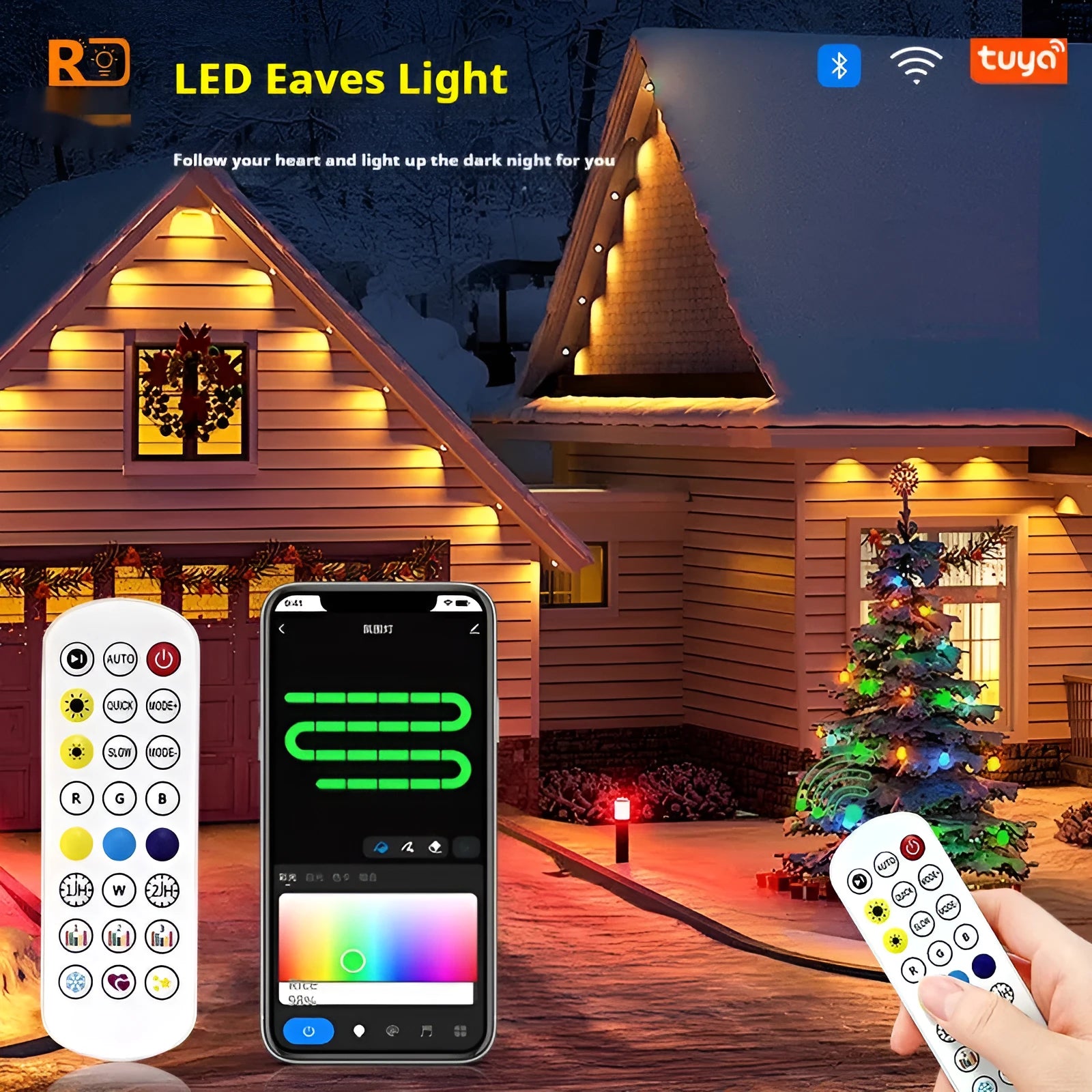 Outdoor eaves light string with planet-themed bulbs and waterproof IP67 rated PVC construction
