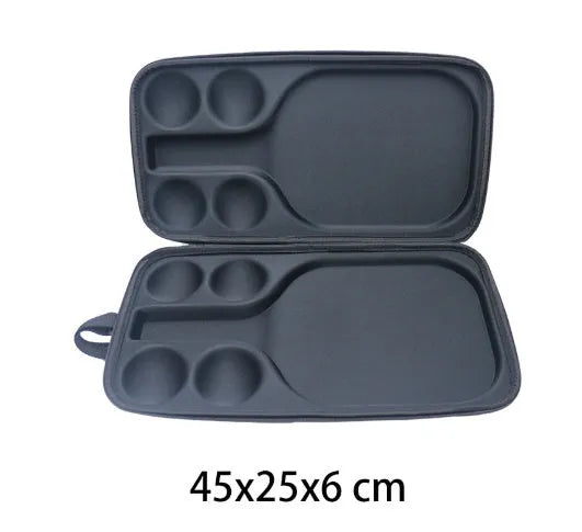 Black pickleball racket storage box with shoulder straps showing EVA construction and equipment compartments