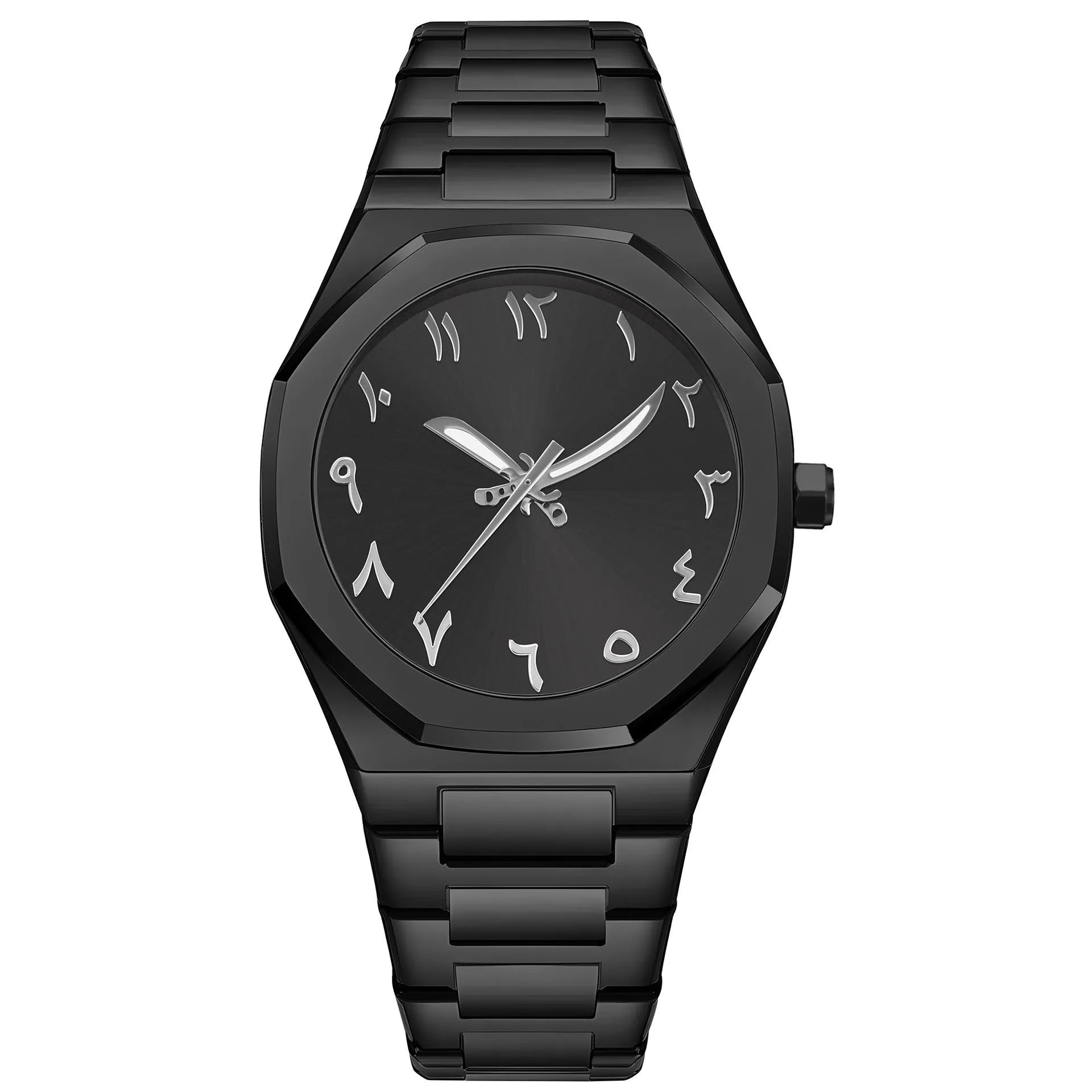 Men's steel belt business watch with quartz movement and 10mm thickness on wrist.