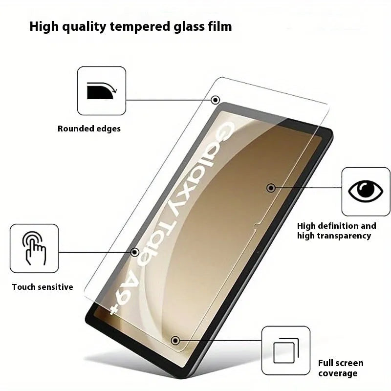Tempered glass screen protector for Samsung tablets with anti-fingerprint coating.