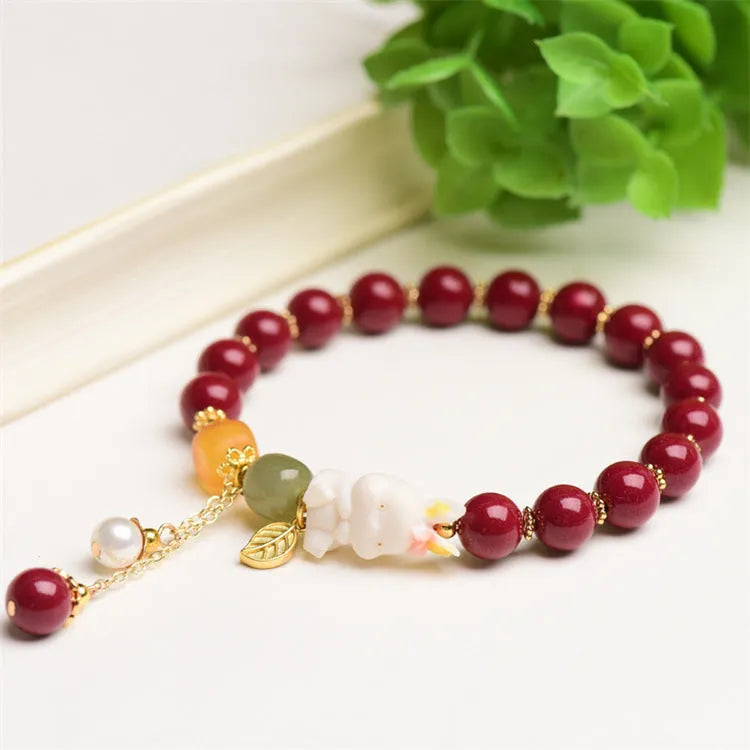 Natural beeswax purple gold sand bracelet with cinnabar rabbit motifs in national style