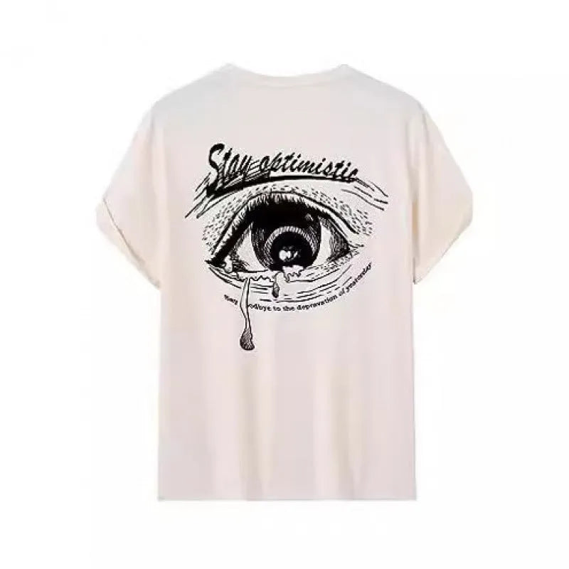 Men's grey printed street style short-sleeved sports T-shirt on a hanger.