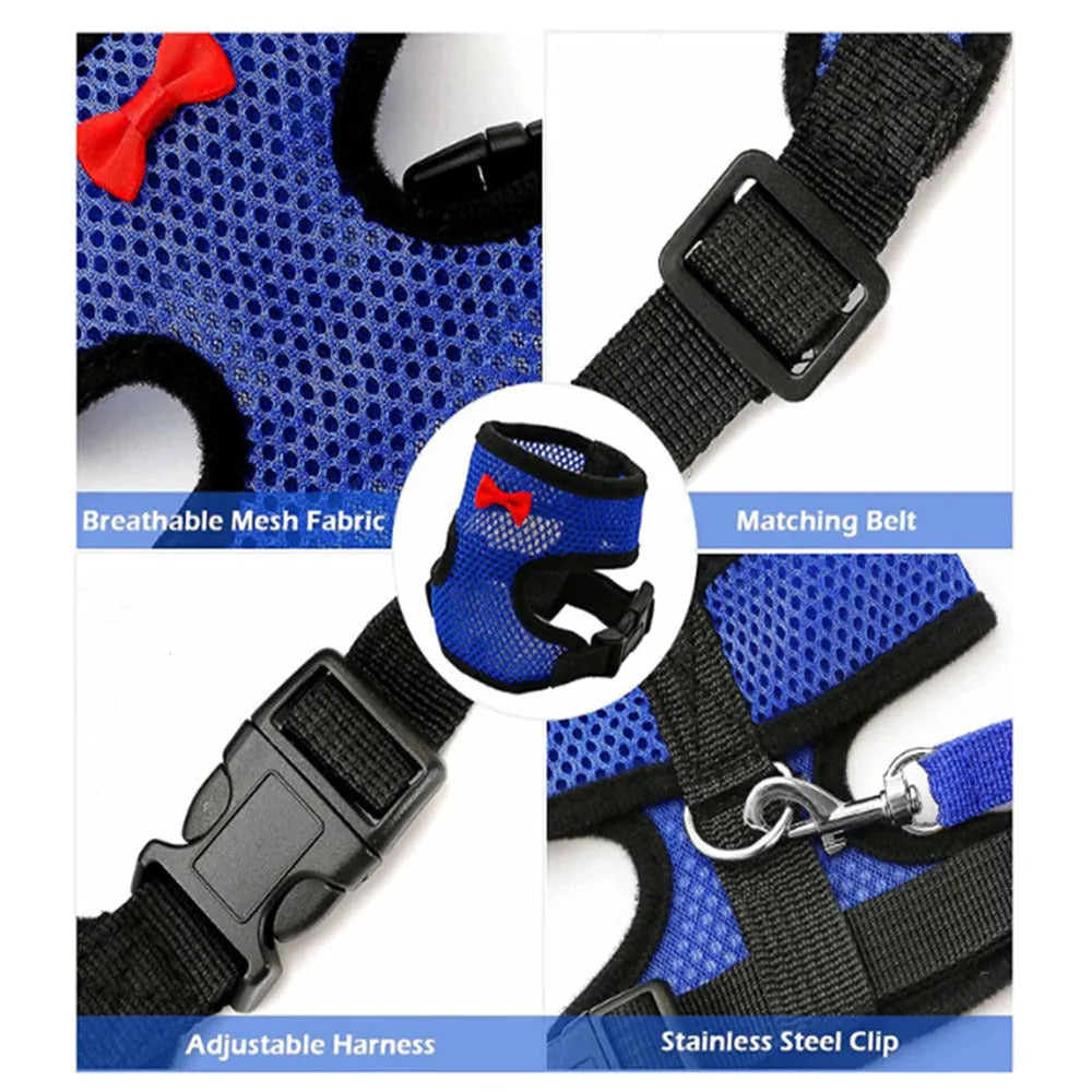 Chicken harness vest with decorative bow collar and traction rope for poultry pet control