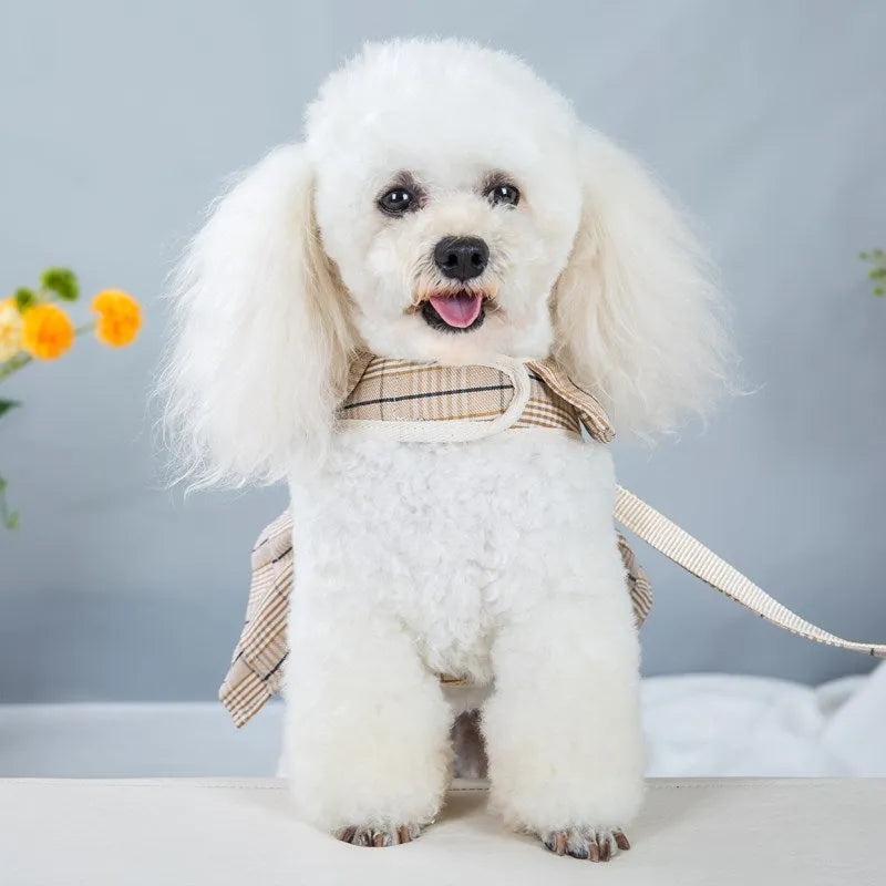 Polyester Pet Chest Strap Hand Holding Rope Vest Style Harness for Small Medium Large Dogs Beige Purple Skirt Included