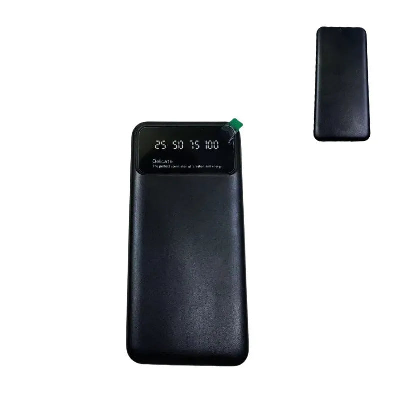 Black ultra-thin 10000mAh power bank with creative design showing front view