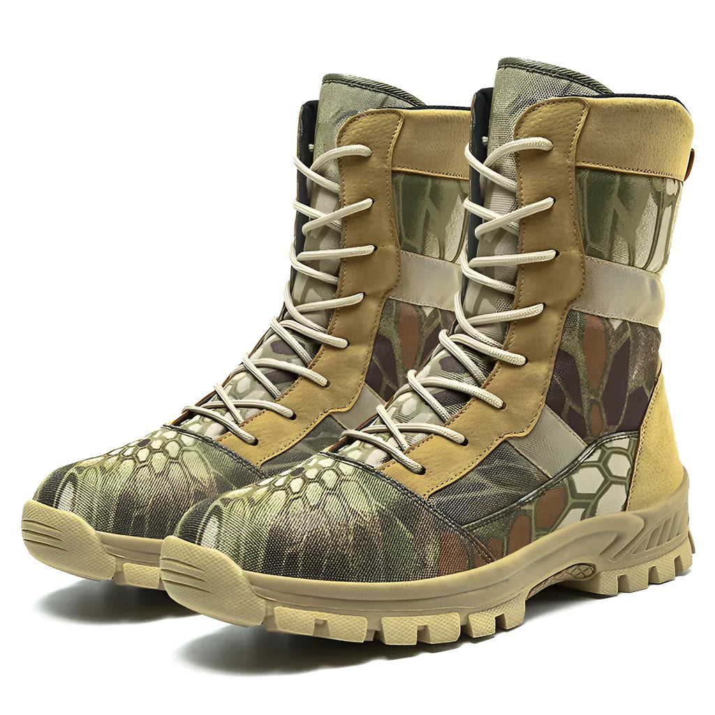 Plus size men's high-top mesh shoes in Martin boot style, black and camouflage colour options
