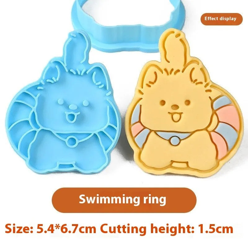 Plastic cartoon biscuit mould for 3D puppy-shaped treats with seven decorative designs