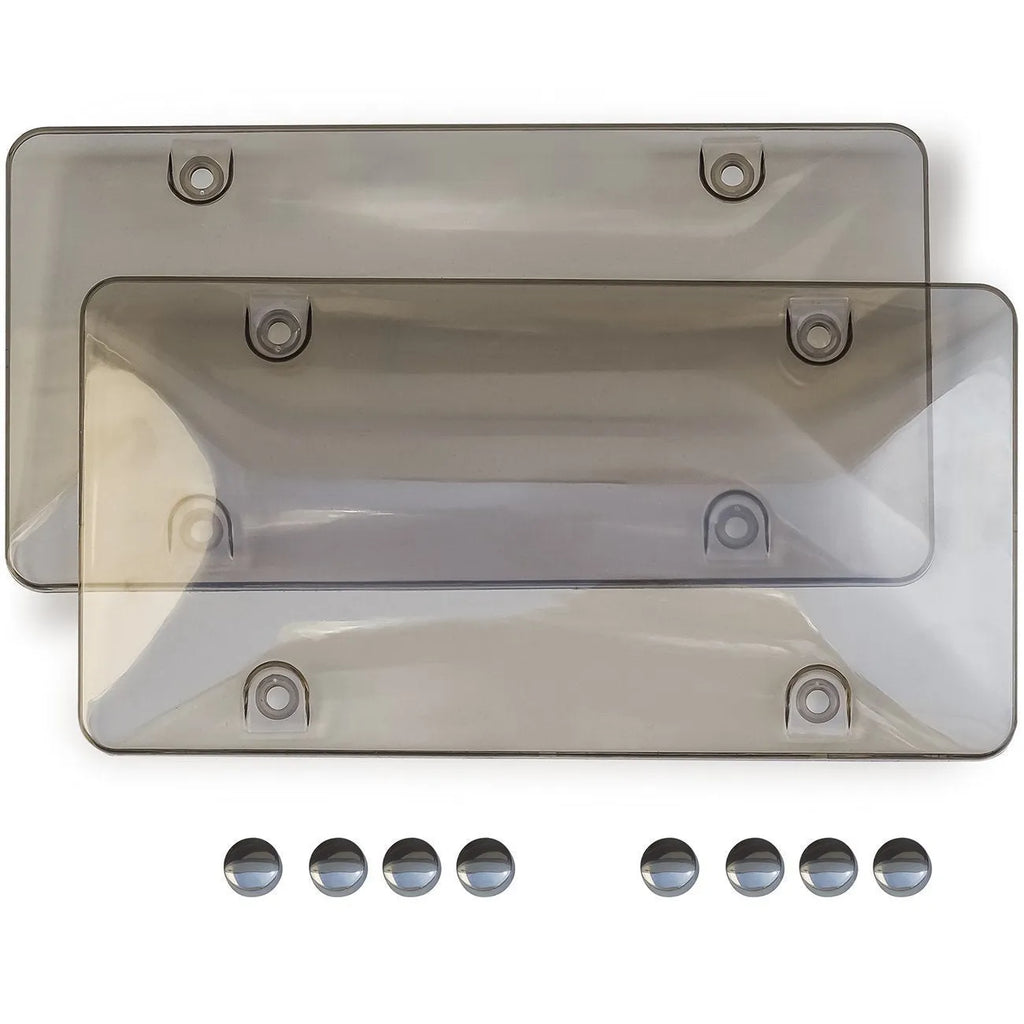 Pair of transparent plastic car licence plate frames 31.4x16cm in black cover option