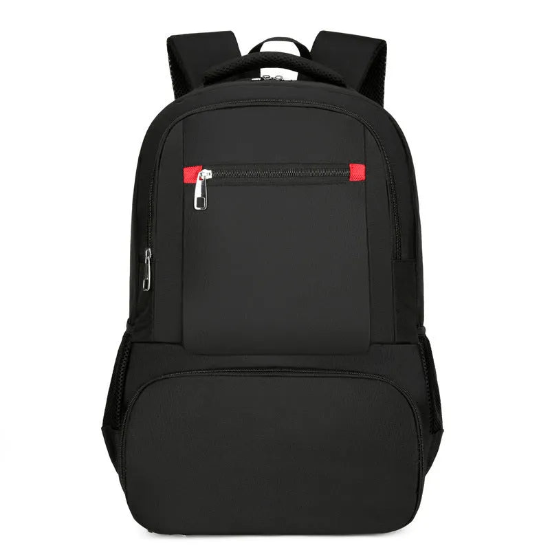 Light grey insulated Oxford cloth backpack with curved shoulder straps and pull-rod belt accessory