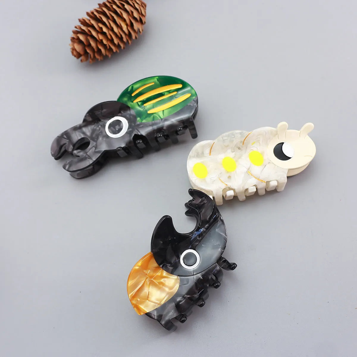 Handmade transparent acetate sheet with cartoon beetle and caterpillar illustrations for biology education