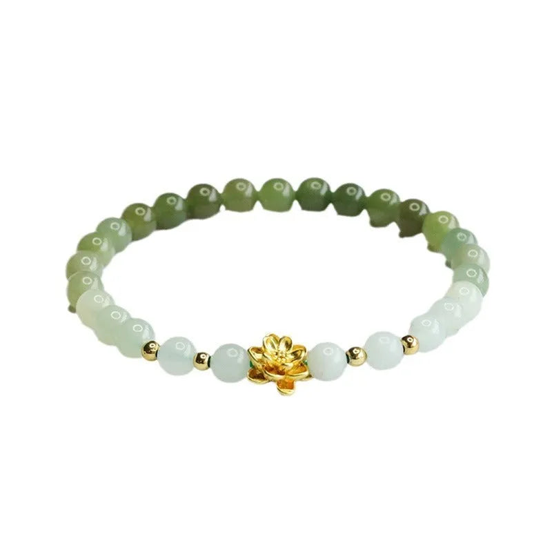 Hand-woven Chinese jade bracelet with 6mm lotus beads in water gradient pattern