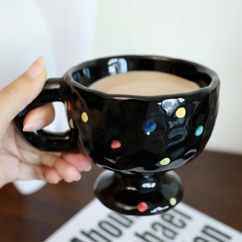 Hand-pinched irregular ceramic mug in solid colour, approximately 250ml capacity