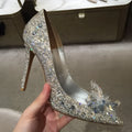 Women's gold pointed toe high heels with rhinestone decoration and stiletto heel