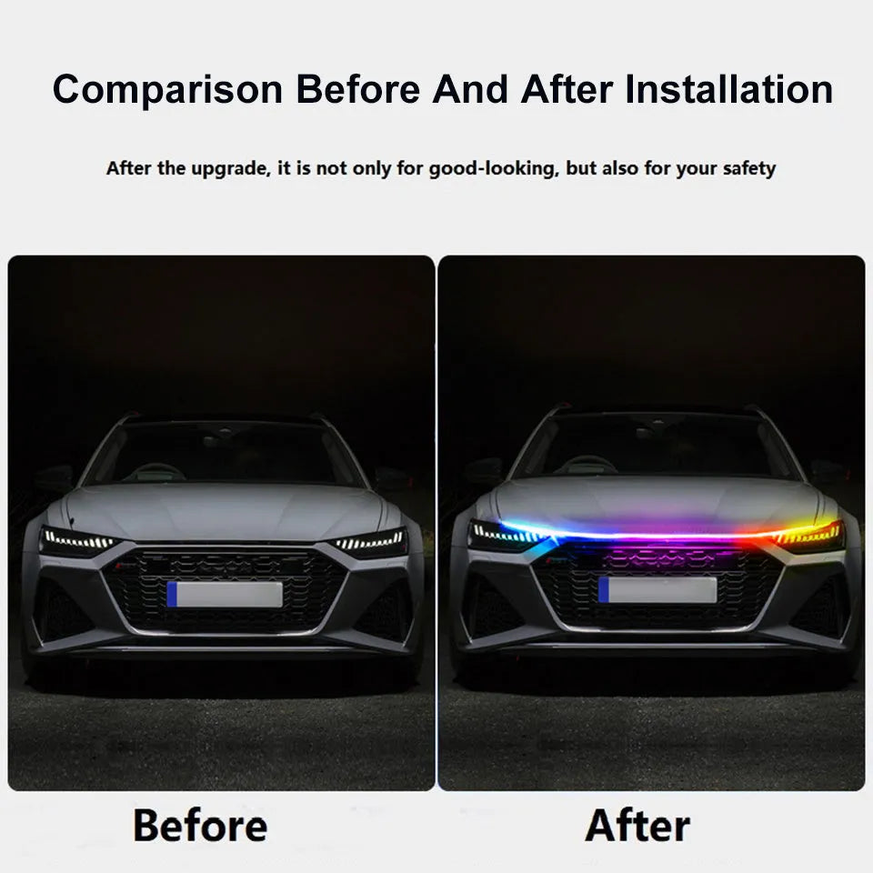 Flexible PVC LED strip light for car engine bay, available in multiple lengths and colours.