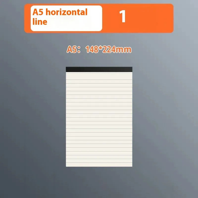 A5 and B5 thick tearable writing pads in blank, grid, and lined ruling styles with 80 sheets.