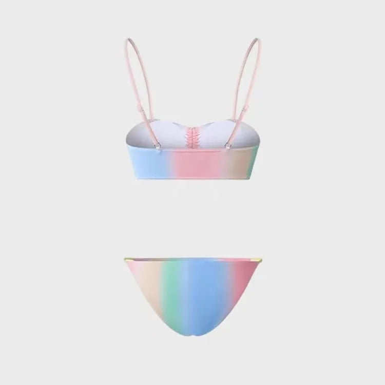 Women's lace-up triangle bikini swimsuit set in a colour-matching design.
