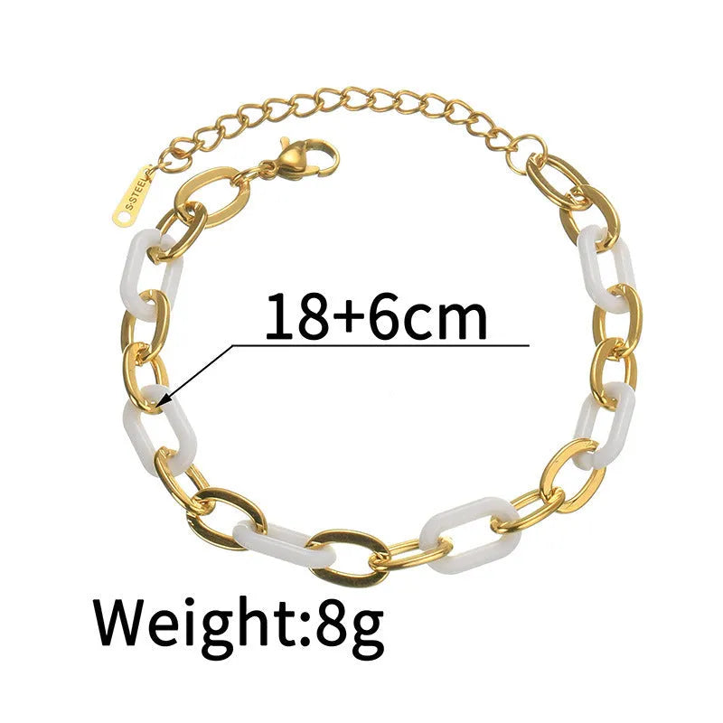 Close-up of a women's stainless steel bracelet featuring a double-layer heart charm with resin details.