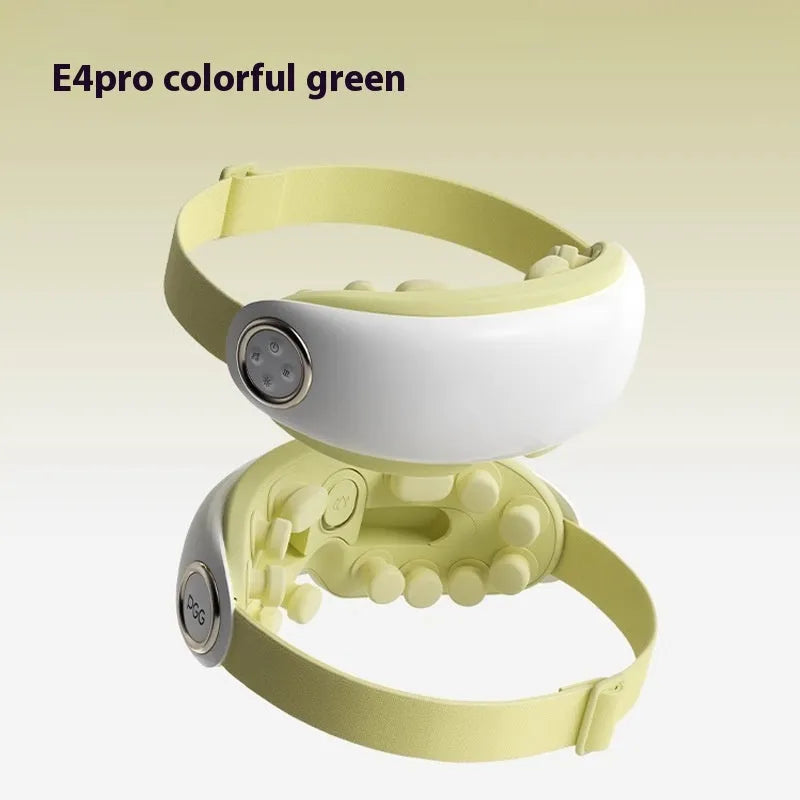 Bluetooth hot compress and steam moisturising eye massager in purplish grey, green, or ink grey colour.