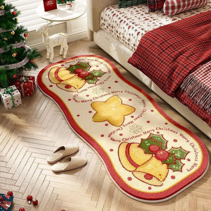 Christmas imitation cashmere carpet decoration with alien shape and botanical festive patterns