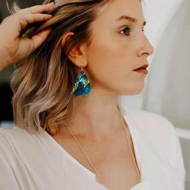 Acrylic flat branch knot drop earrings with printed personality patterns