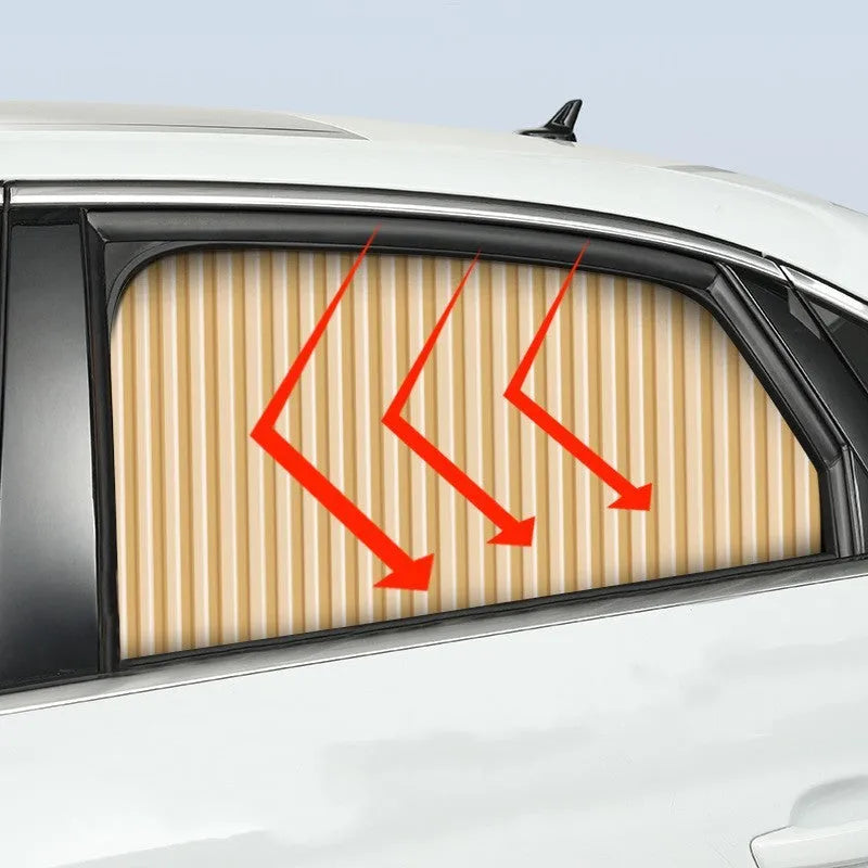 Auto retractable car sun curtain in thick opaque cloth with roller shutter suspension