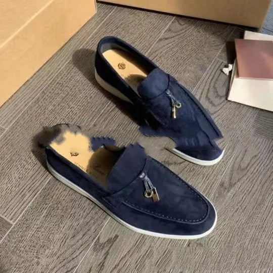 Neutral slip-on loafers with high-top artificial PU upper and Gommino rubber soles