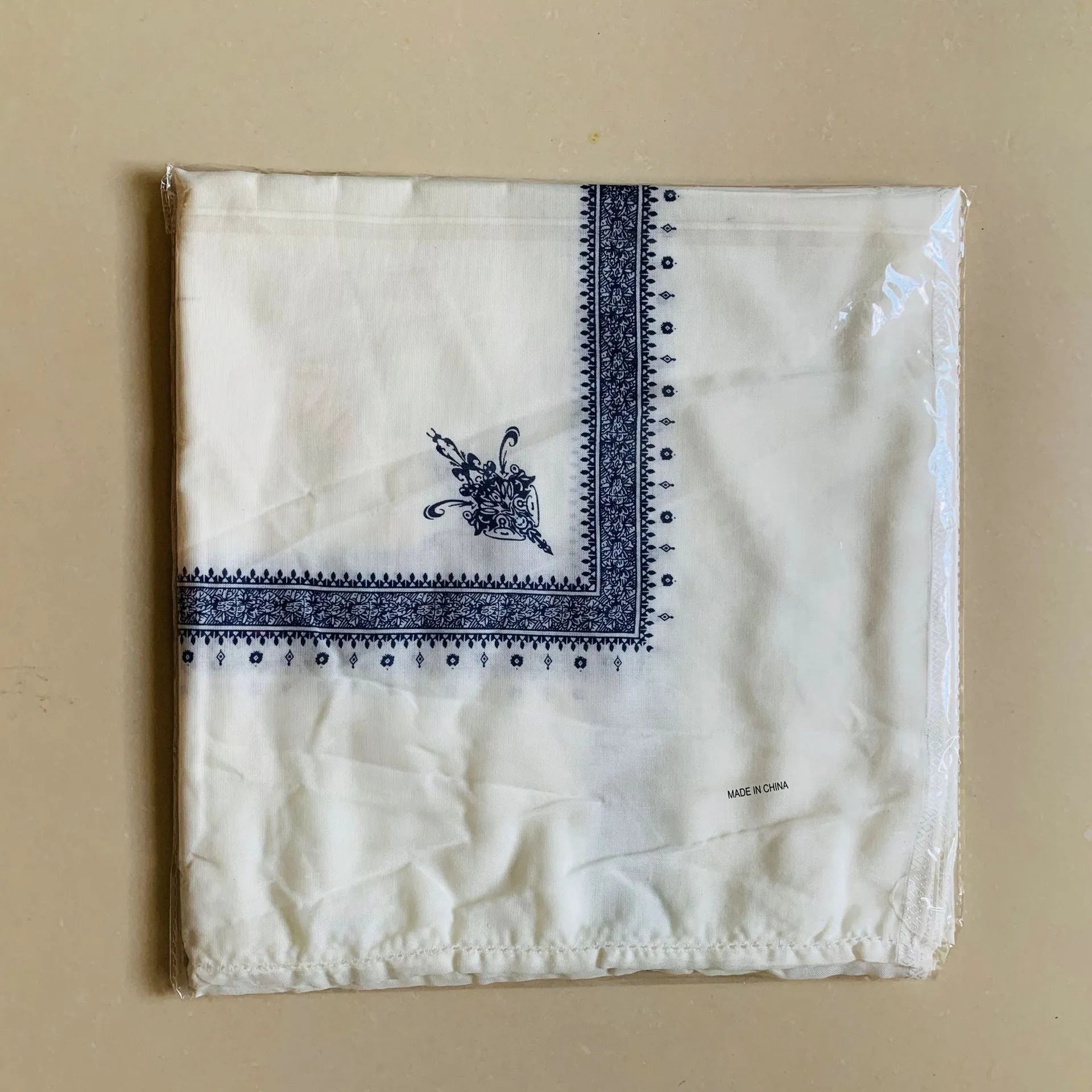 Square printed polyester scarf showing 138cm dimensions in choice of six colours for men and women
