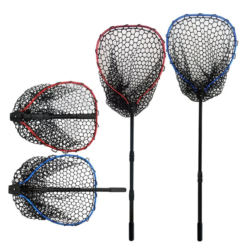 Luyada dip net with aluminum alloy telescopic rod extended to 162cm, showing red frame and black net pocket