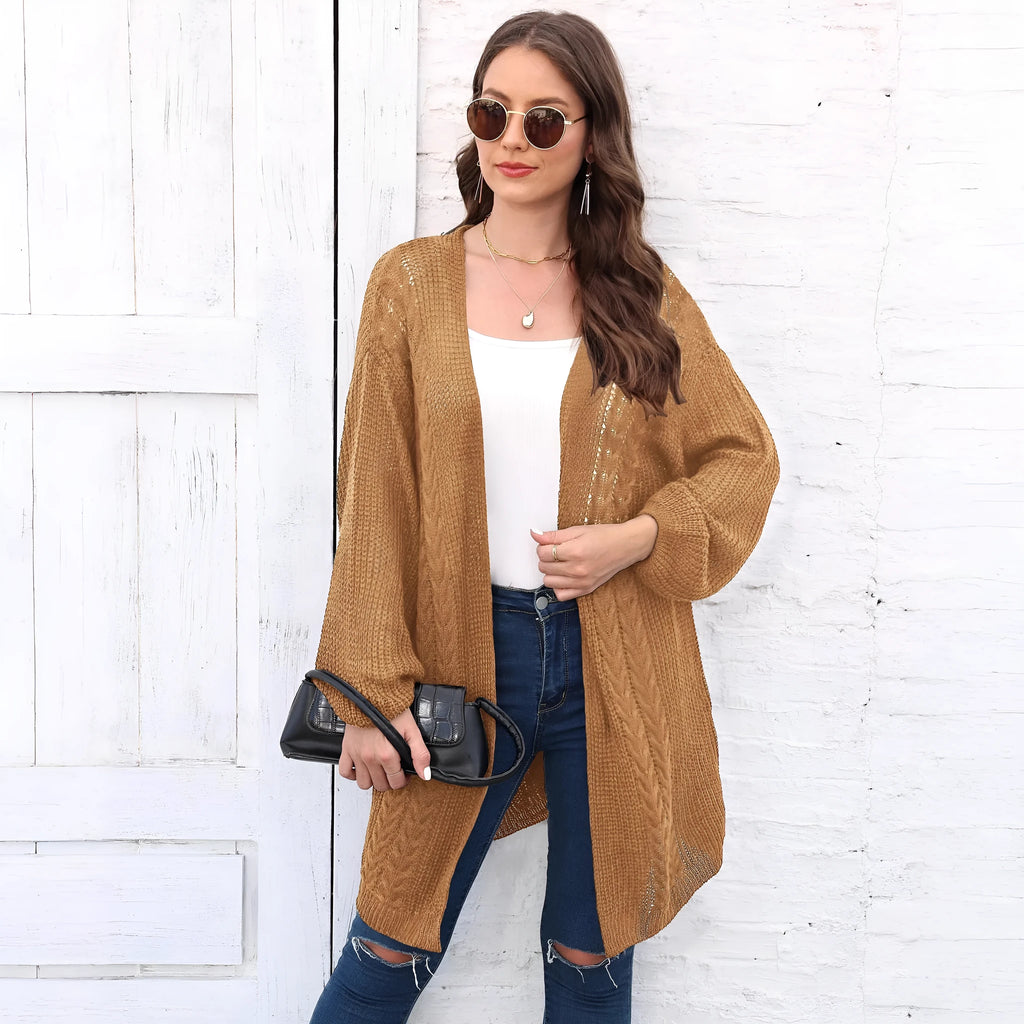 Women's loose acrylic sweater coat cardigan in five colour options including army green and rose red