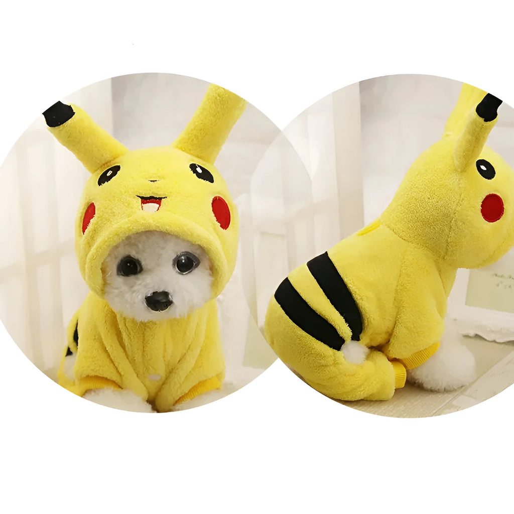 Fleece cat winter coat with hood in cartoon pattern for small to medium pets