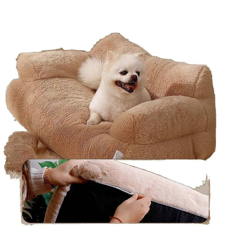 All-season removable washable pet bed in Mousse Coffee colour with soft fabric cover and cushion.