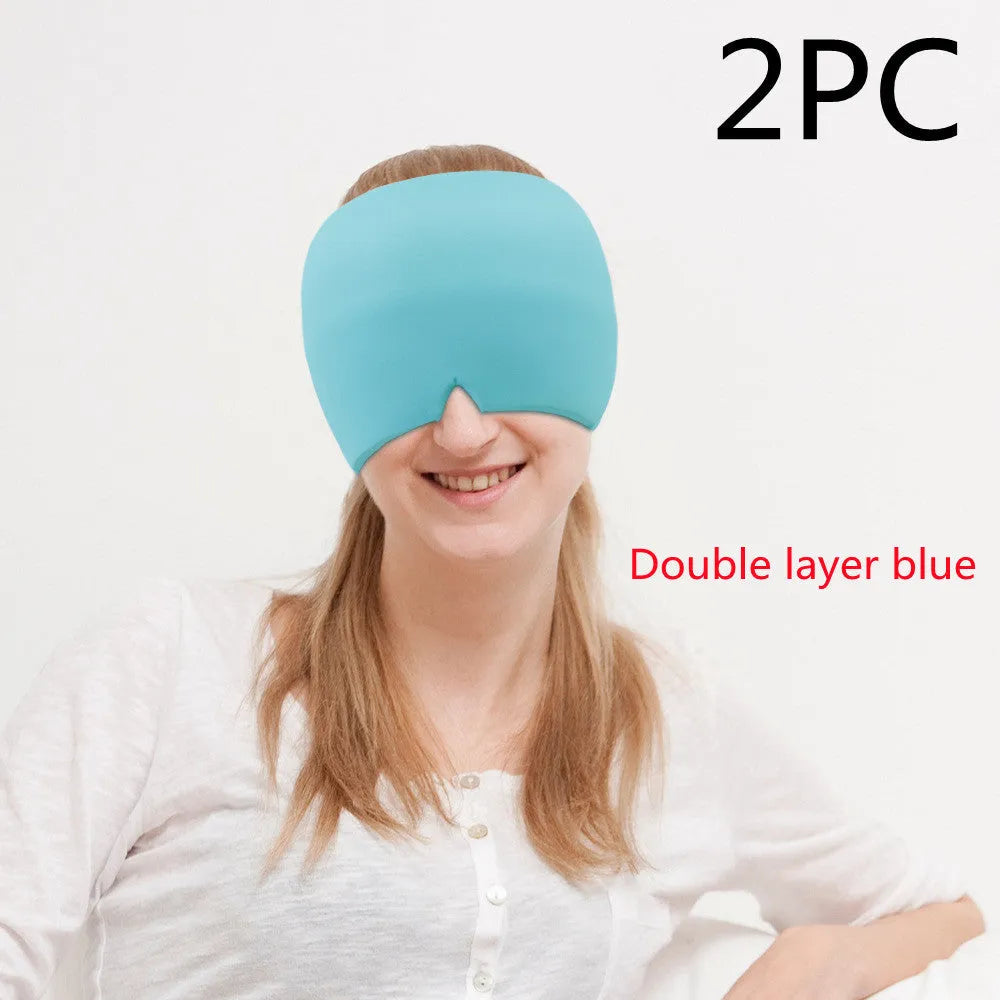 Black elastic gel cold compress eye mask for headache relief with measurements