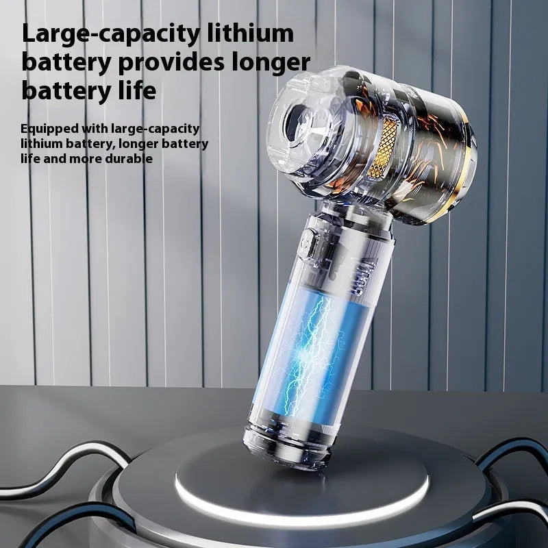 Suction and blowing dual-purpose mini handheld car cleaner in silver purple with power display and Type-C charging