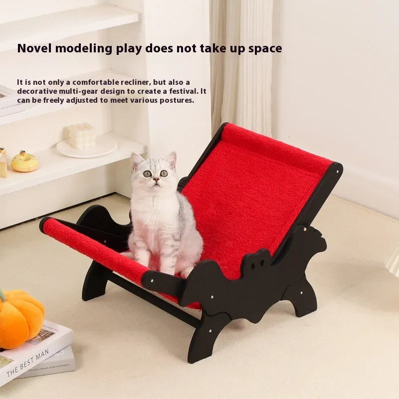 Black and red bat-shaped wooden cat recliner and cage, model MW-054.