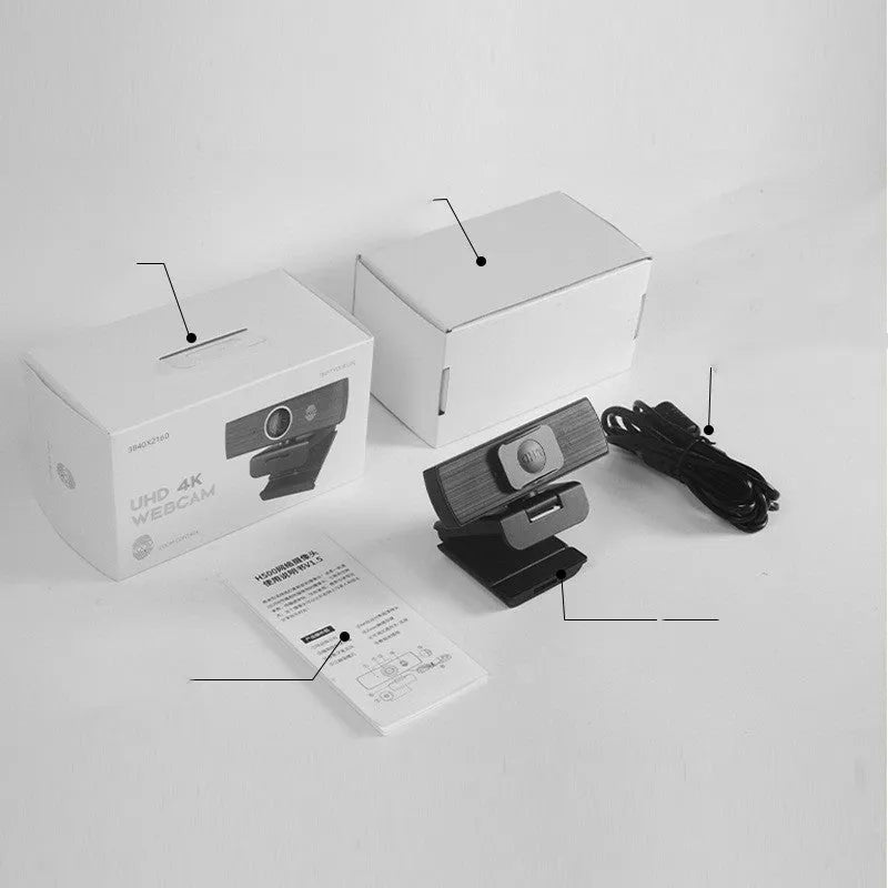 Black 8MP USB webcam with auto focus and a magnetic privacy cover on a desktop monitor.
