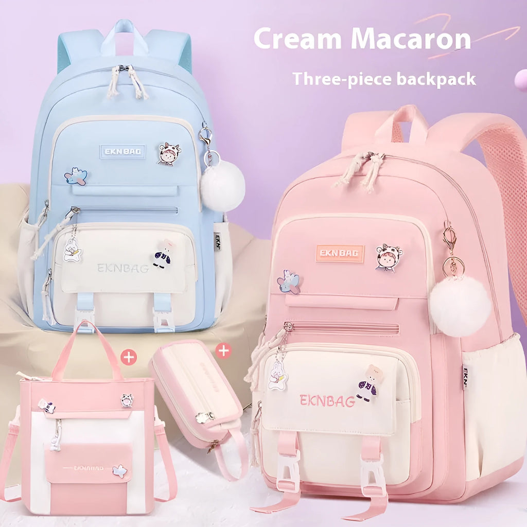 Waterproof Oxford cloth school backpack for girls with curved shoulder straps and spine protection system