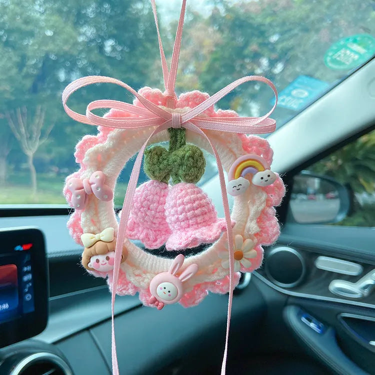 Woven wool bell orchid car pendant decoration in multiple colour options