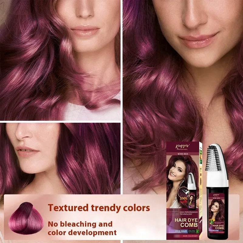 Easy Coloring Comb hair dye bottle with attached applicator brush in Brown, Wine Red, and Dark Brown options